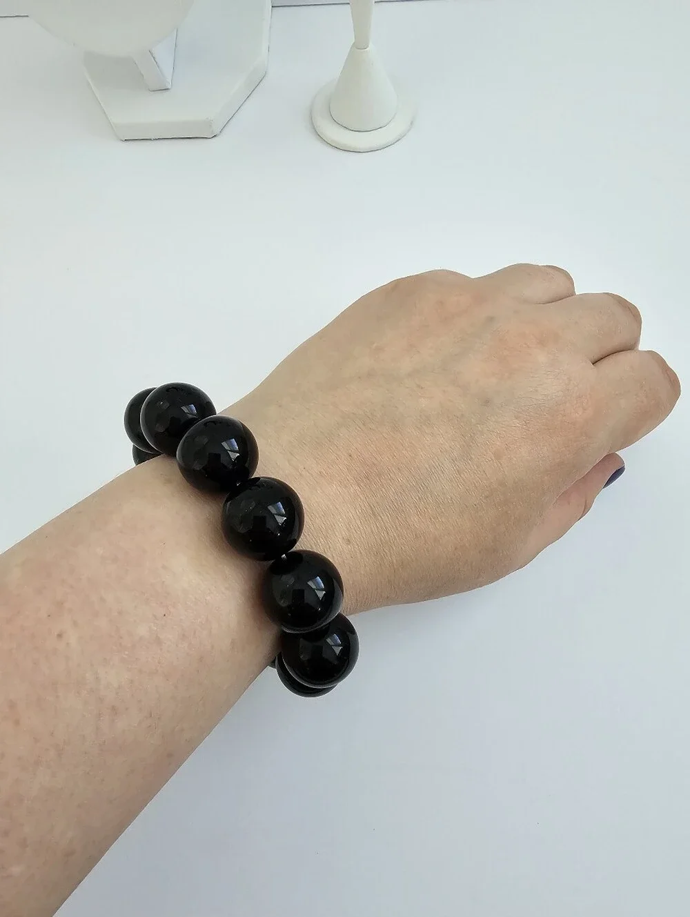 Black Bead Statement Jewelry Set Necklace, Stretch Bracelet & Earrings